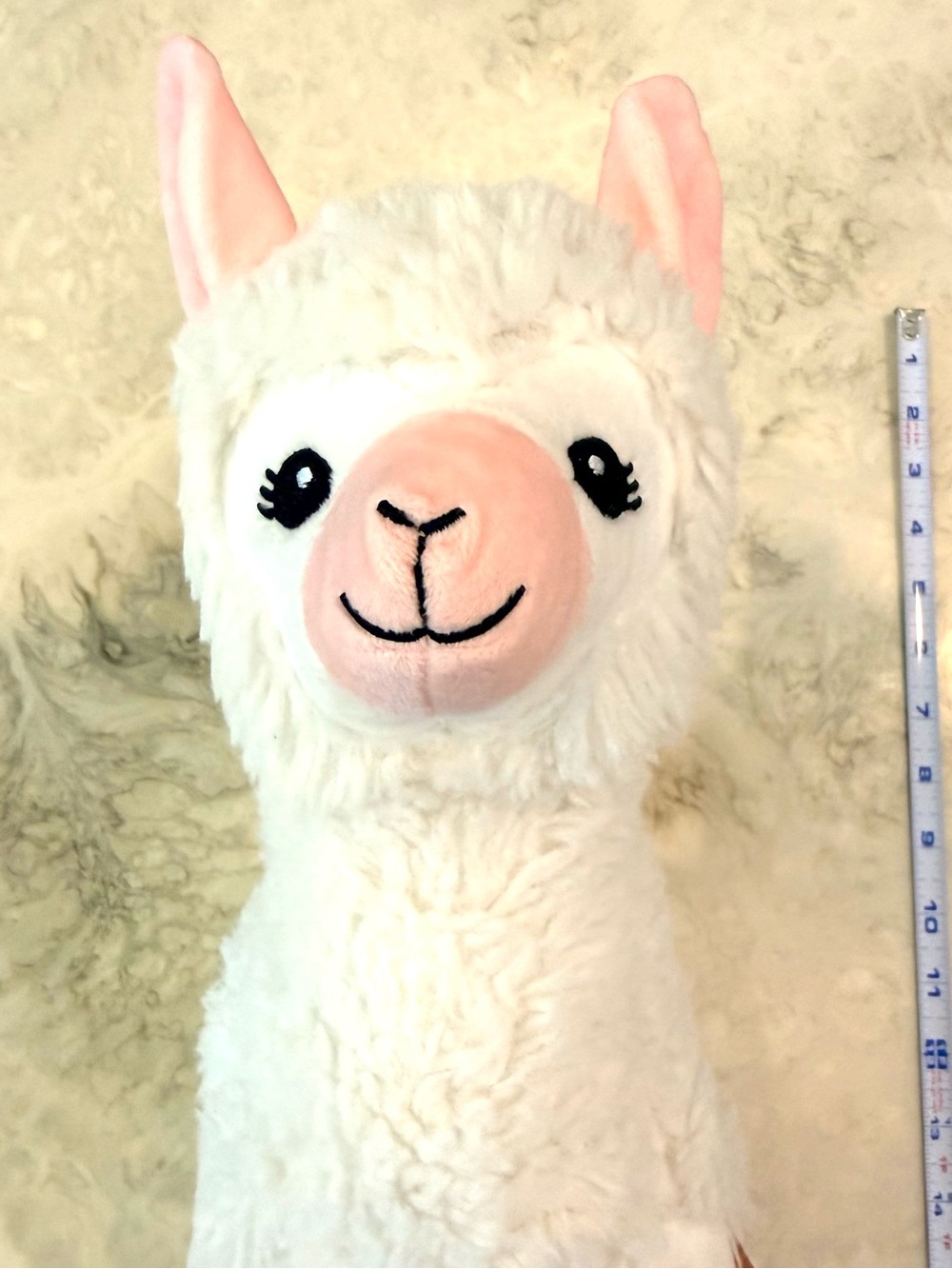 Teddy Mountain White Llama Plush Stuffed Animal Pink Face Brown Hooves Washable